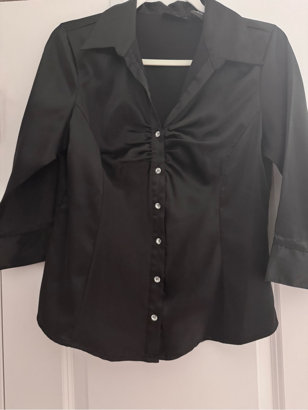 Diamond Supply Co. Black Satin Button-Up Blouse with Jewel Buttons
